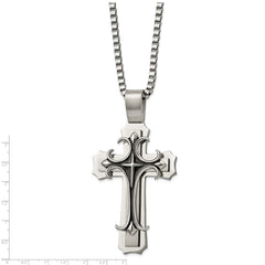 Chisel Stainless Steel Brushed and Polished with Black Enamel Large Cross Pendant on a 24 inch Box Chain Necklace SRN857-24