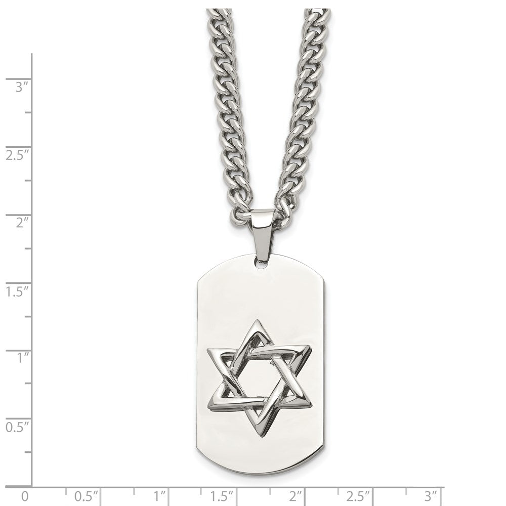 Chisel Stainless Steel Polished Star of David Dog Tag on a 24 inch Curb Chain Necklace SRN874-24