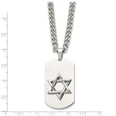 Chisel Stainless Steel Polished Star of David Dog Tag on a 24 inch Curb Chain Necklace SRN874-24
