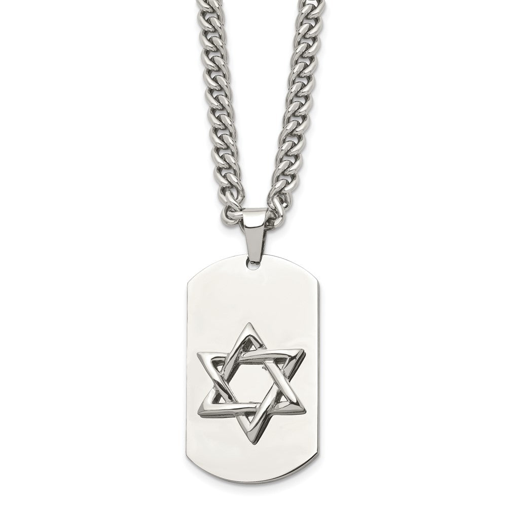 Chisel Stainless Steel Polished Star of David Dog Tag on a 24 inch Curb Chain Necklace SRN874-24
