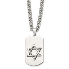 Chisel Stainless Steel Polished Star of David Dog Tag on a 24 inch Curb Chain Necklace SRN874-24
