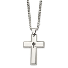 Chisel Stainless Steel Polished 1/10 carat Black Diamond Cross Pendant on a 22 inch Curb Chain Necklace SRN957-22