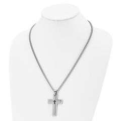 Chisel Stainless Steel Polished 1/10 carat Black Diamond Cross Pendant on a 22 inch Curb Chain Necklace SRN957-22