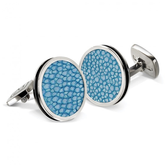 MClip Bayside Blue Stingray Bordered Round Cufflinks SS-CLB-BBSR