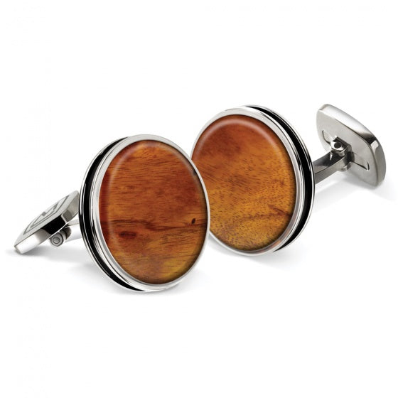 MClip Bubinga Bordered Round Cufflinks SS-CLB-BBWD