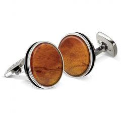 MClip Bubinga Bordered Round Cufflinks SS-CLB-BBWD