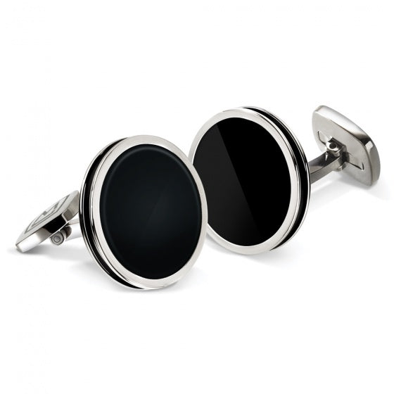 MClip Black Enamel Bordered Round Cufflinks SS-CLB-BKEN