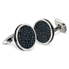 MClip Black Stingray Bordered Round Cufflinks SS-CLB-BKSR