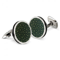 MClip Dark Green Stingray Bordered Round Cufflinks SS-CLB-DGSR