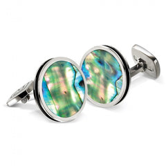 MClip Green Abalone Bordered Round Cufflinks SS-CLB-GNAB