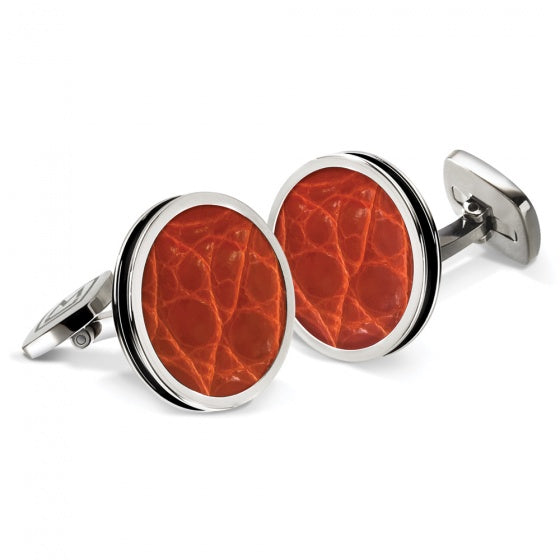 MClip Orange Alligator Bordered Round Cufflinks SS-CLB-OGAL