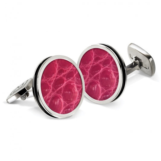 MClip Pink Alligator Bordered Round Cufflinks SS-CLB-PKAL