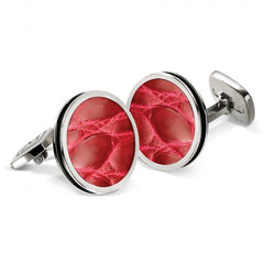 MClip Red Alligator Bordered Round Cufflinks SS-CLB-RDAL