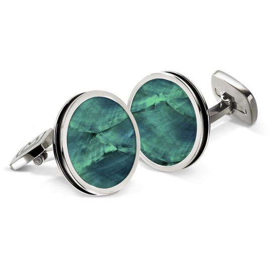 MClip Teal Angel Wing Bordered Round Cufflinks SS-CLB-TLAW