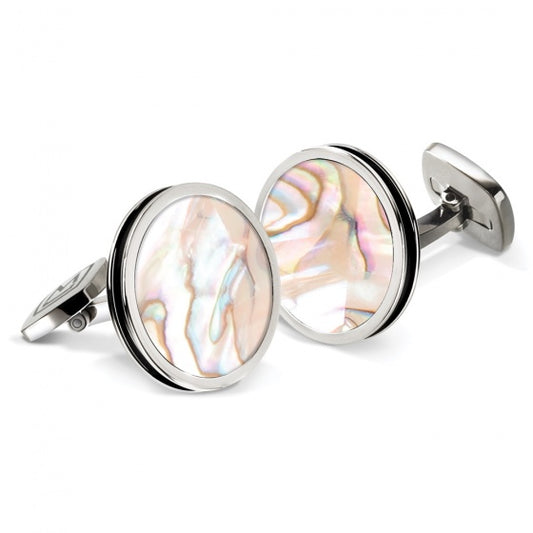 MClip White Mother of Pearl Bordered Round Cufflinks SS-CLB-WHMP