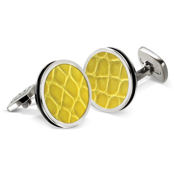 MClip Yellow Alligator Bordered Round Cufflinks SS-CLB-YLAL