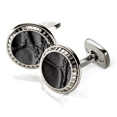 MClip Black Alligator Carved Cufflinks SS-CLC-BKAL