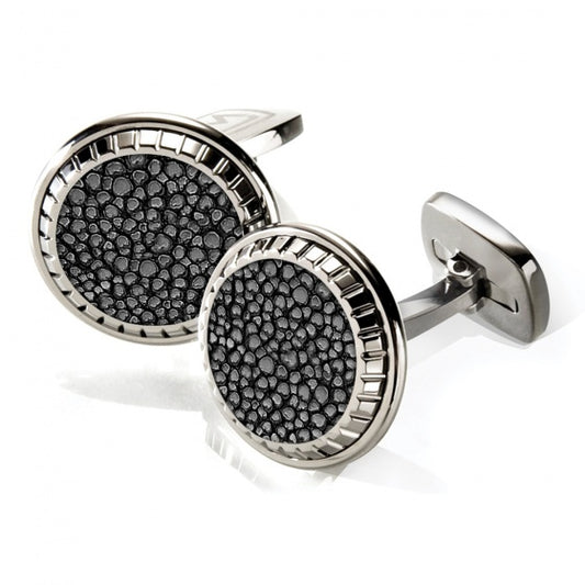 MClip Black Stingray Carved Round Cufflinks SS-CLC-BKSR