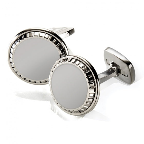 MClip Brushed Stainless Carved Round Cufflinks SS-CLC-BRPB