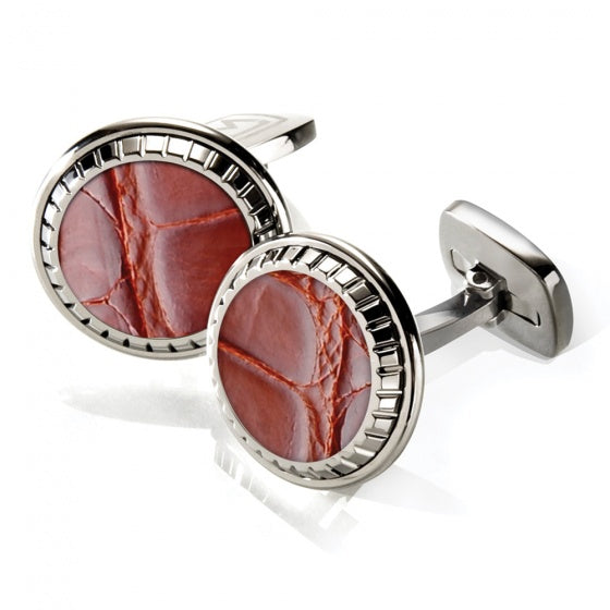 MClip Cognac Alligator Carved Cufflinks SS-CLC-CGAL