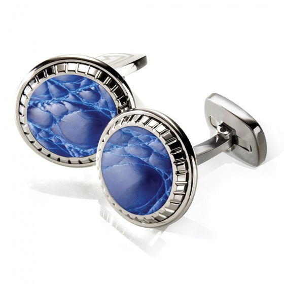 MClip Dark Blue Alligator Carved Cufflinks SS-CLC-DBAL