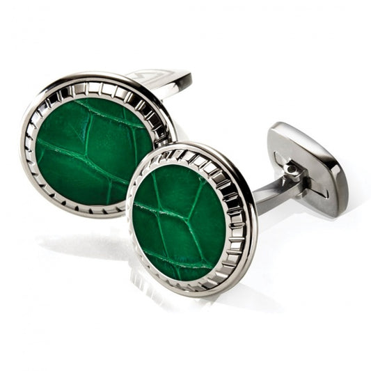 MClip Dark Green Alligator Carved Cufflinks SS-CLC-DGAL