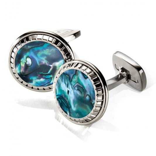 MClip Green Abalone Carved Round Cufflinks SS-CLC-GNAB