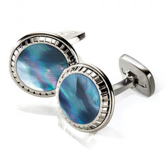 MClip Gray Mother of Pearl Carved Round Cufflinks SS-CLC-GRMP