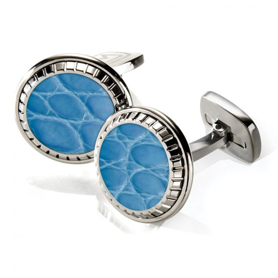 MClip Light Blue Alligator Carved Cufflinks SS-CLC-LBAL