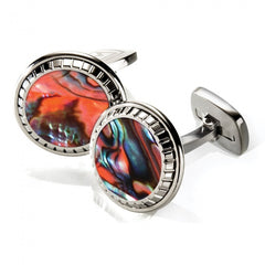 MClip Orange Abalone Carved Round Cufflinks SS-CLC-ORAB