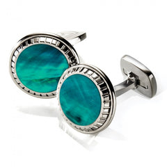 MClip Teal Angel Wing Carved Round Cufflinks SS-CLC-TLAW