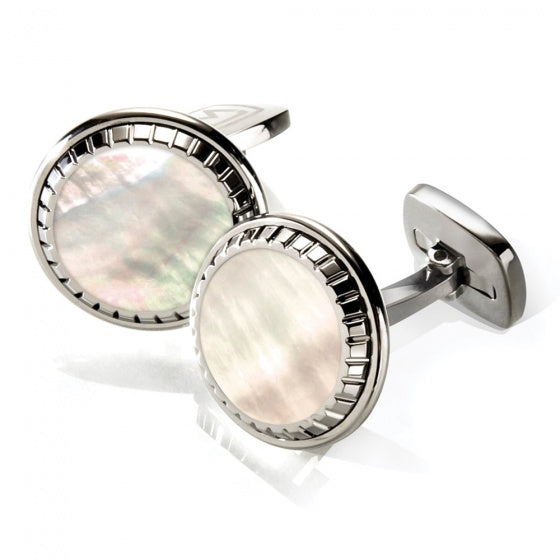 MClip White Mother of Pearl Carved Round Cufflinks SS-CLC-WHMP