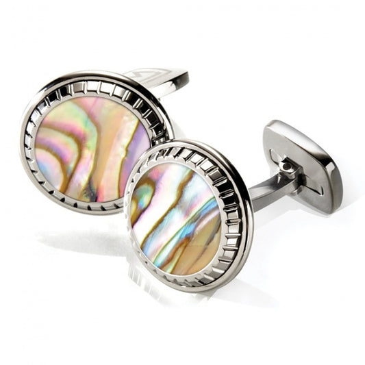 MClip Yellow Abalone Carved Round Cufflinks SS-CLC-YLAB