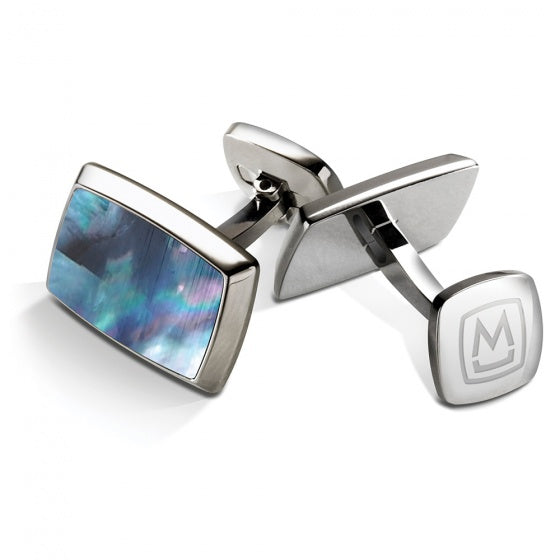 MClip Gray Blue Mother of Pearl Tapered Rectangle Cufflinks SS-CLR-GRMP