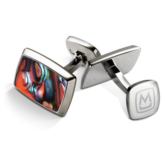 MClip Orange Abalone Tapered Rectangle Cufflinks SS-CLR-ORAB