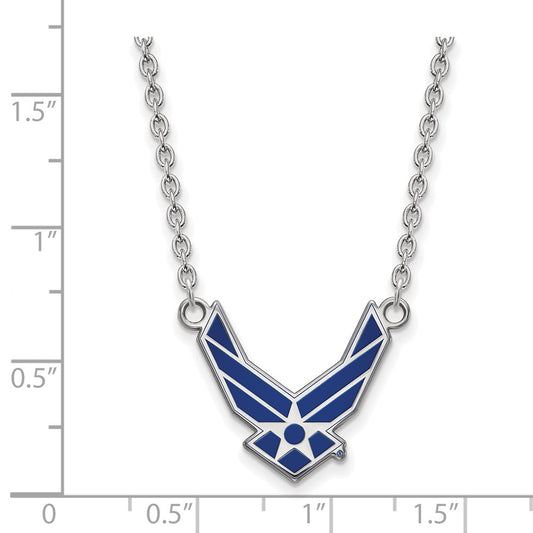 Sterling Silver Rhodium-plated LogoArt U.S. Air Force Large Enameled Pendant 18 inch Necklace SS015USAF-18