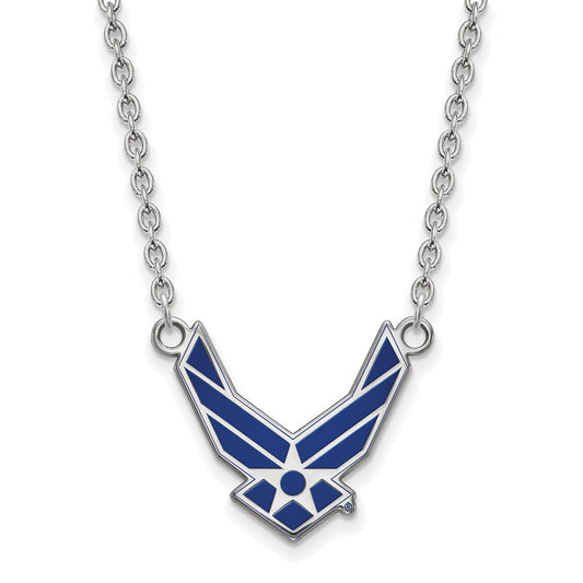 Sterling Silver Rhodium-plated LogoArt U.S. Air Force Large Enameled Pendant 18 inch Necklace SS015USAF-18