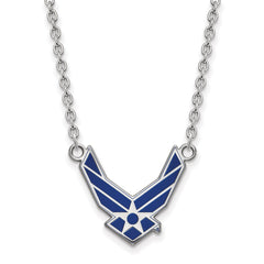 Sterling Silver Rhodium-plated LogoArt U.S. Air Force Large Enameled Pendant 18 inch Necklace SS015USAF-18