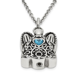 Sentimental Expressions Stainless Steel Blue CZ December Birthstone Antiqued Angel Ash Holder 18 Inch Necklace SSX100DEC
