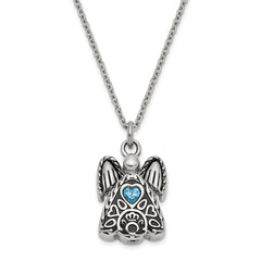 Sentimental Expressions Stainless Steel Blue CZ December Birthstone Antiqued Angel Ash Holder 18 Inch Necklace SSX100DEC