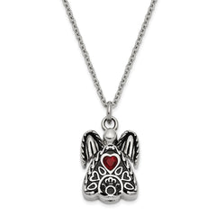 Sentimental Expressions Stainless Steel Dark Red CZ January Birthstone Antiqued Angel Ash Holder 18 Inch Necklace SSX100JAN