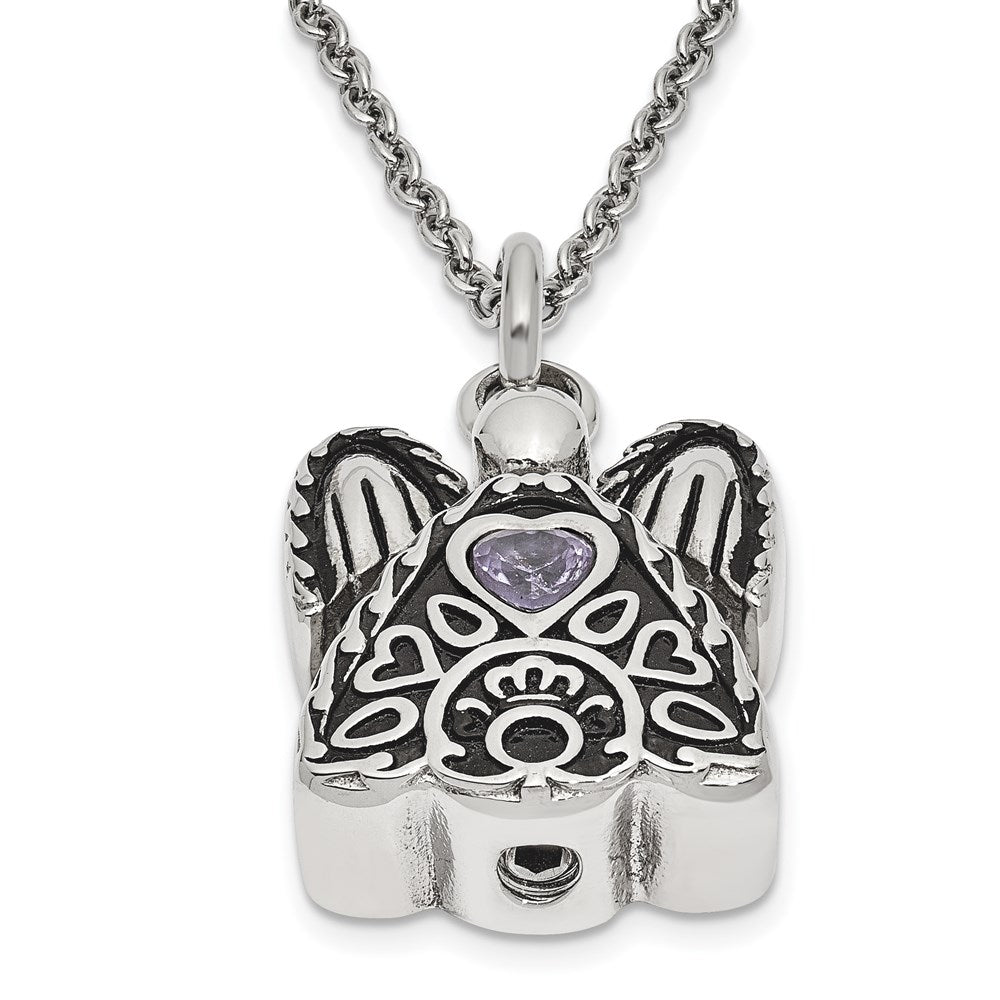 Sentimental Expressions Stainless Steel Light Purple CZ June Birthstone Antiqued Angel Ash Holder 18 Inch Necklace SSX100JUN