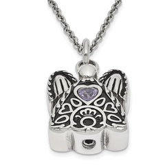 Sentimental Expressions Stainless Steel Light Purple CZ June Birthstone Antiqued Angel Ash Holder 18 Inch Necklace SSX100JUN