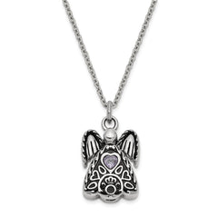 Sentimental Expressions Stainless Steel Light Purple CZ June Birthstone Antiqued Angel Ash Holder 18 Inch Necklace SSX100JUN