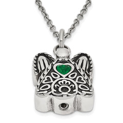 Sentimental Expressions Stainless Steel Green CZ May Birthstone Antiqued Angel Ash Holder 18 Inch Necklace SSX100MAY