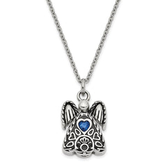 Sentimental Expressions Stainless Steel Dark Blue CZ September Birthstone Antiqued Angel Ash Holder 18 Inch Necklace SSX100SEP