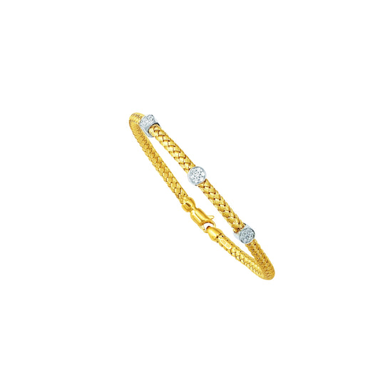 Royal Chain 14K Gold .21ct Diamond Station Woven Bangle STA341