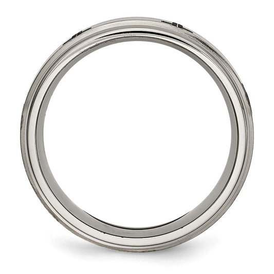 Chisel Titanium Brushed and Polished Cross Laser Design 8mm Ridged Edge Band