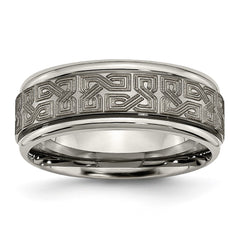 Chisel Titanium Brushed and Polished Laser Design 8mm Ridged Edge Band