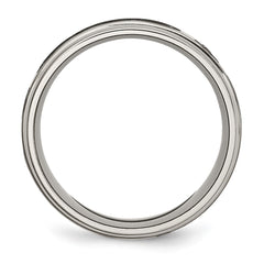 Chisel Titanium Brushed and Polished Cross Laser Design 8mm Ridged Edge Band
